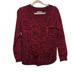 Maurices Red & Black Cable Knit Sweater Womens Size L Cotton Acrylic Blend